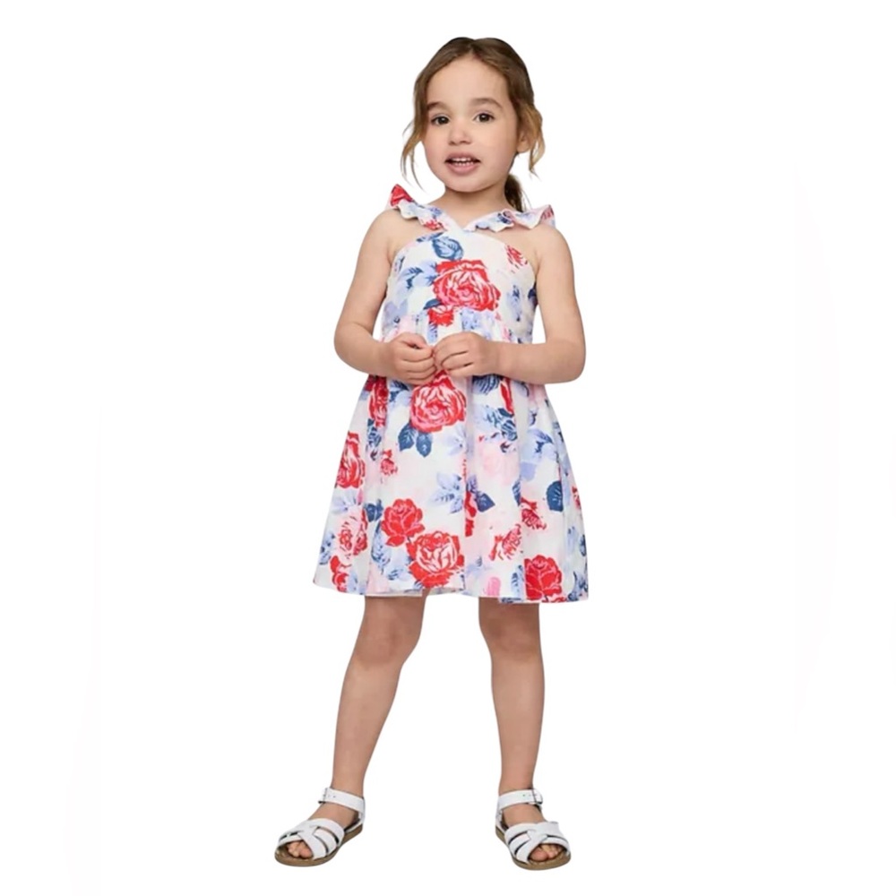 GAP FLUTTER V-NECK DRESS FLORAL ROSES GIRLS SIZE 3